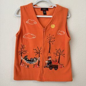 Vintage Kikit Vest Womens Size Medium Harvest Scarecrow Pumpkins Orange